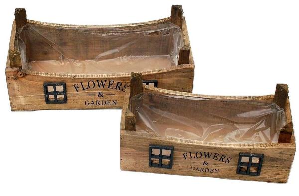 2er Set Holz Pflanzkisten "Flowers & Garden"